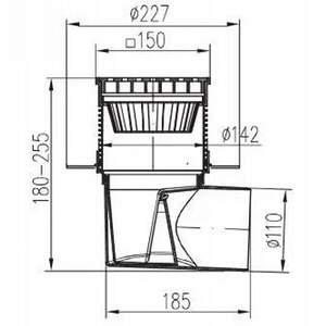 Трап уличный 150*150 мм, двухкорпусный, горизонтальный отвод 110, пластиковая решетка
