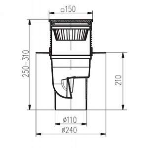 Трап уличный 150*150, двухкорпусный вертикальный отвод 110, решетка из пластика