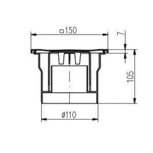 Однокорпусный трап 150*150 с вертикальным подключением DN110, h=105mm, гидрозатвор