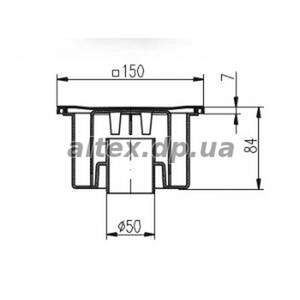 Однокорпусний трап 150*150 із вертикальним підключенням DN50, h=84mm